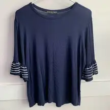 Kim & Cami Dark Blue Bell Quarter Sleeve Blouse