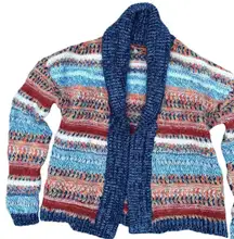 Knitted & Knotted Colorful Hippie Stripe Crochet Wool Open Cardigan