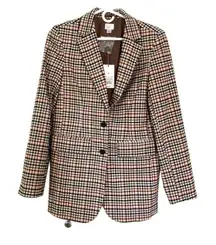 A New Day Brown Cream Check Plaid Office Blazer Single Button Size XS