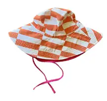 Aerie Orange/White Checkerboard Stripe Bucket Sun Hat Beach Pool Summer One Size