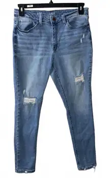 a.n.a Distressed High Rise Skinny Jeans Size 12 Light Wash Ripped Y2K Streetwear