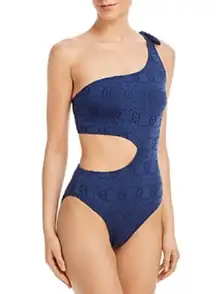 AQUA Swim One Shoulder Side Cutout One Piece Swimsuit in Midnight, Size XL NWT