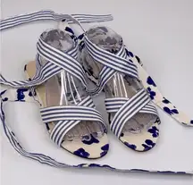CABI Floral/Stripe Lace Up Sandal Blue/White-8