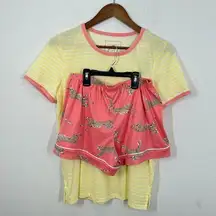 Charter Club Flora Nikrooz Yellow Pink Super Soft Pajama Set Short Sleeve Shorts
