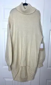 JustFab  Cream Beige High Low Turtleneck Long Sleeve Knit Sweater Dress Size XL