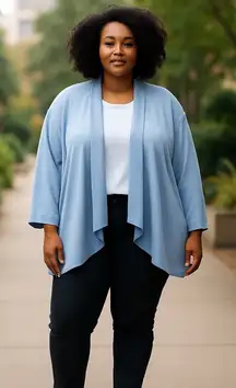 Cupio Drape Front Cardigan‎ Sweater Open Knit Lightweight Blue 2X