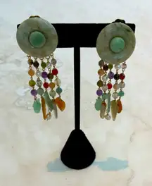 Flirty Vintage Nephrite Jade/Pearl/amethyst/garnet beads clip earrings