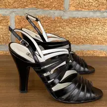 Casadei Black Leather Open Toe Heels 6.5