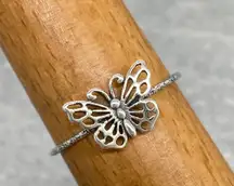 Sz 10 - Vintage Style Solid Sterling Silver Butterfly Ring