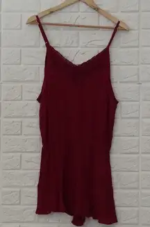 Poof‎ red crinkle gauze lace trim short romper