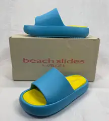 J/Slides Beach Slides Sandals Turquoise Yellow‎ Squish Slides Size 7