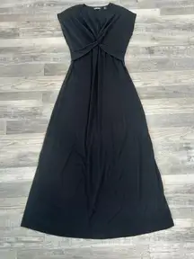 Land's End Black Cap Sleeve Twist Front Maxi Dress Knit Stretch Q47