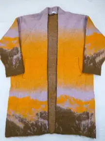 ZARA Ombre Gradient Knit Longline Cardigan Sweater Women L Purple Orange Brown