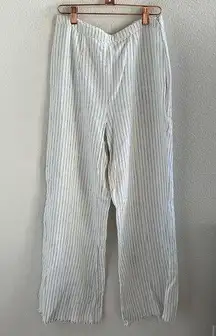 European Flax Linen Blend Pants Striped Raw Hem Coastal Lagenlook 10