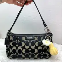 y2k COACH Black Signature Canvas Mini Purse / Wristlet with Card Slots