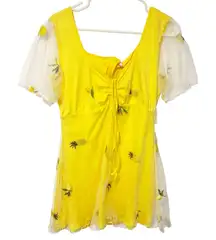Dolls Kill Sugar Thrillz Yellow Lace Pineapple Babydoll Dress Size‎ XL NWT