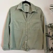 ZARA  Utility Cargo Button-up green‎ long sleeve Shirt medium