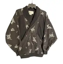 Vintage Organically Grown Women's Cotton Black Top Geometric Designs V-Neck