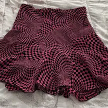 An’ge Paris dark pink & black geometric A-line pull on lined mini skirt, size 2