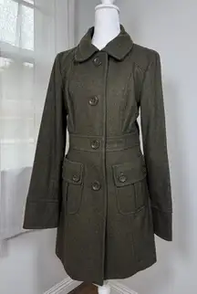 Anthropologie Tulle Dark Khaki Green Wool Blend Peacoat