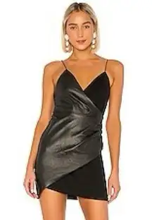 Alice + Olivia  Ashanti Faux Wrap Side Zip Dress Black Plunge Party Date Night