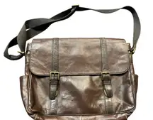 Fossil Brown Leather Laptop Briefcase Unisex Adjustable‎ Strap Business Bag