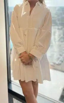 White Long Sleeve Collared Dress