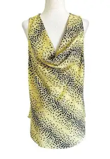 Guess Yellow Black Unlined Animal Print Cowl Neck Blouse Women Top Medium  61-50
