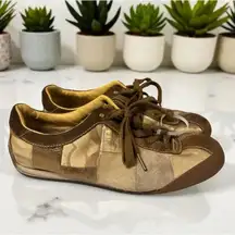 Coach Shoes Womens 9 M Pam Gold Tan Patchwork Lace Up Driving Sneakers Shoes