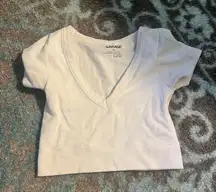Garage white ribbed cropped v neck