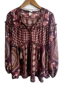 Knox Rose Long Sleeve Vneck Peasant Blouse Size XS‎