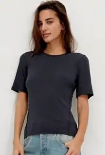 We The Free People Picture You Tee Sz L Gray Ribbed‎ Boho Distressed Coastal