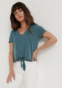 Lucky Brand Sandwash Vneck Tie Front Top
