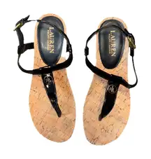 Ralph Lauren Reeta T-Strap Thong Wedge Sandal Women's Sz 7B Shoes