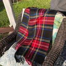 CASHME RED PLAID FRINGE ITALIAN MADE SCARF 60”x13”