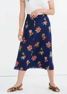 Madewell Atrium Midi Skirt in Bird of Paradise Navy Floral Size 6