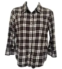 Y2K Victorias Secret PINK Rhinestone Flannel Women Top Sz M Festival Grunge Stud