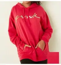 PINK VS - Fleece Pullover Campus Hoodie - Medium/ Red/Gold print