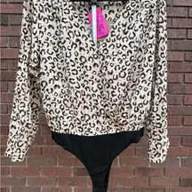 Kori America Bodysuit Cream Black Cheetah Print Womens Size Small New