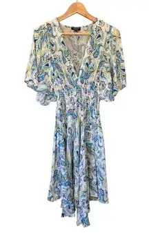 Tolani Diana Deep V-neck Paisley Print Dress White, Blue Size S