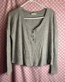 Pink Rose Ribbed Gray‎ V-Neck Sweater