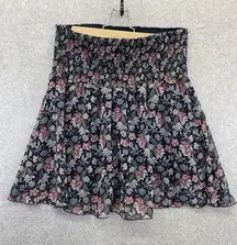 Cabi Women's Skirt Pull On Blue Floral Smocked Waist Size Medium Pleated Lined