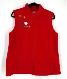 Holiday Editions Women's Fleece Sleeveless Zip-Up Mock Neck Santa Vest Red Large