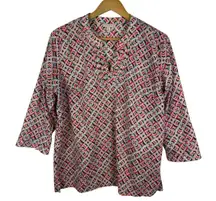 Talbots Geometric Print Tunic Top Size LP Multicolor Hippie Colorful Lightweight