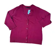 NY&C‎ Burgundy V-Neck Button-Up Cardigan Sweater Classic Layering Essential XL