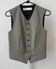 ZARA Women Gray Button Up Vest Blazer Style XS preppy Minimalist
