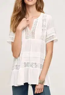Anthropologie Maeve Tiered Lace V-Neck Tunic Blouse White Small S Crochet Boho