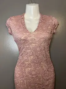 Joe & Elle Dress Womens Small Mauve Pink Lace Bodycon Sheath Made USA Party
