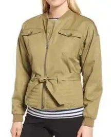 Nordstom Signature Khaki Olive Bomber Belted Quilted jacket 💯 cotton size XL