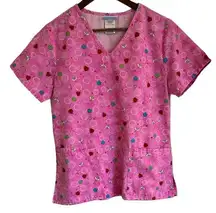 SB Scrubs pink ladybug bumblebee flower nurse smock scrub shirt women XS